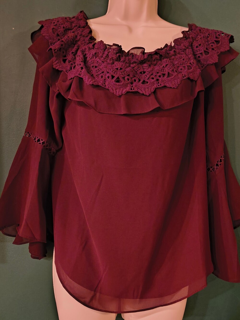 Cabernet White house M  Black Market Crochet Trim Off The Shoulder Blouse